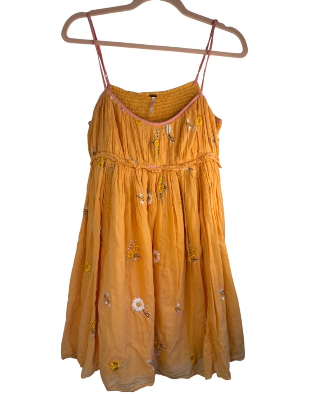 Free People Alana Babydoll Dress- Mini- Yellow/Orange-Embroidered-M-MSRP  $128 - Picture 7 of 16